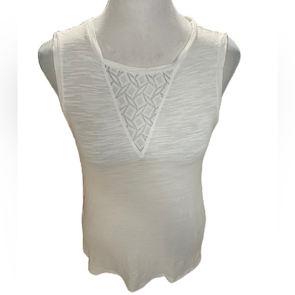 Banana Republic White Lightweight Sleeveless Tank Top with Lace Detail Size XS - Picture 2 of 15
